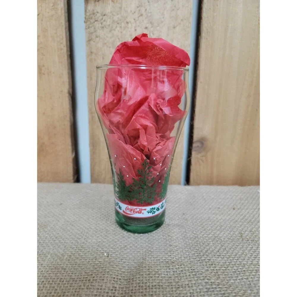 Libby Coca Cola Winter Holiday Pine Tree Water Drinking Glass Vintage